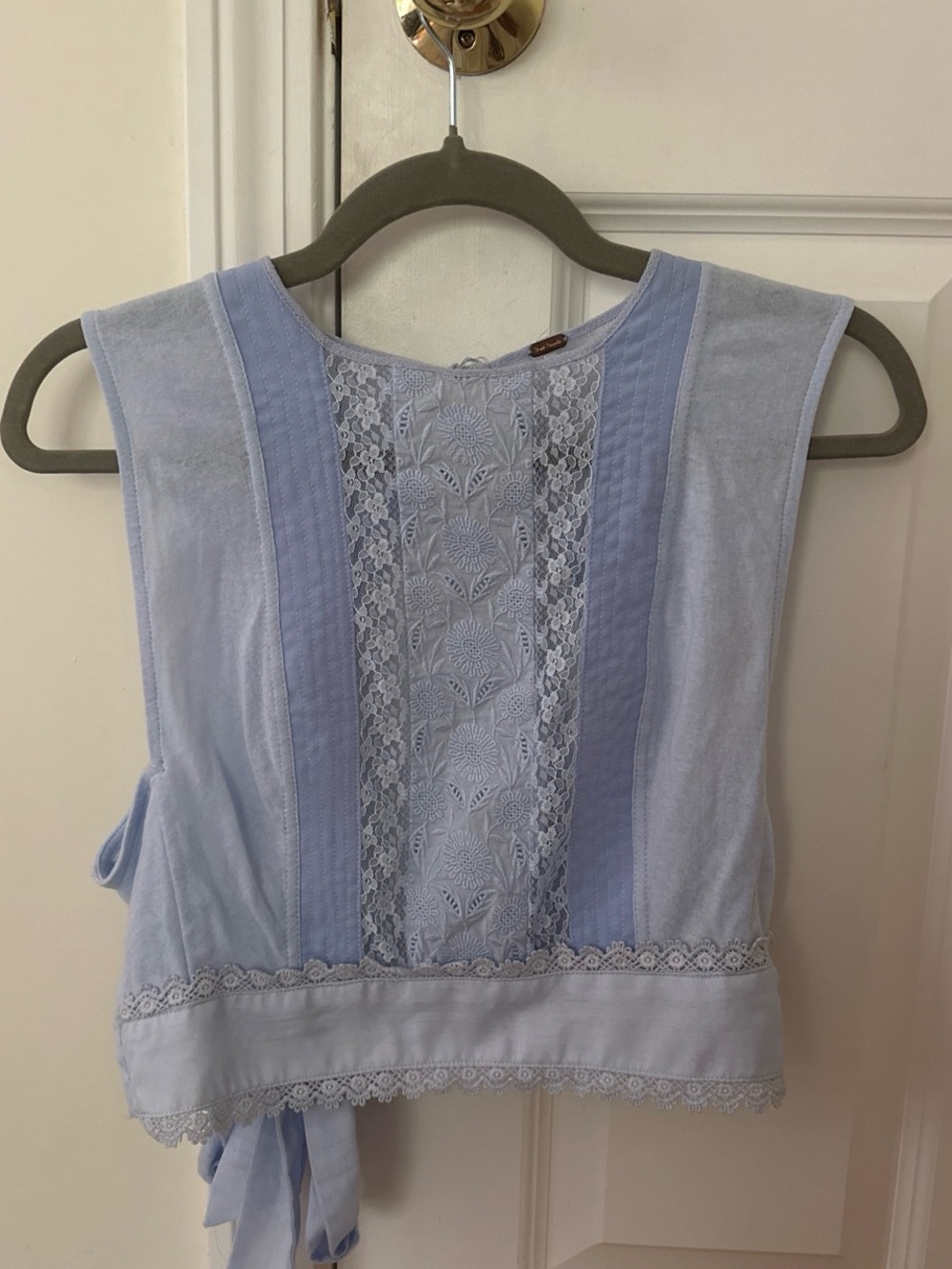 Free People Pale Blue Lace-Panel Tie-Back Camisole